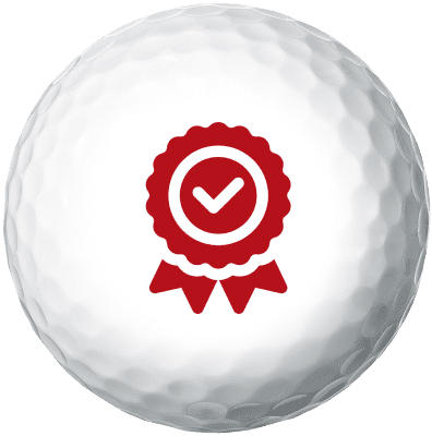 Golf ball displaying quality certification icon